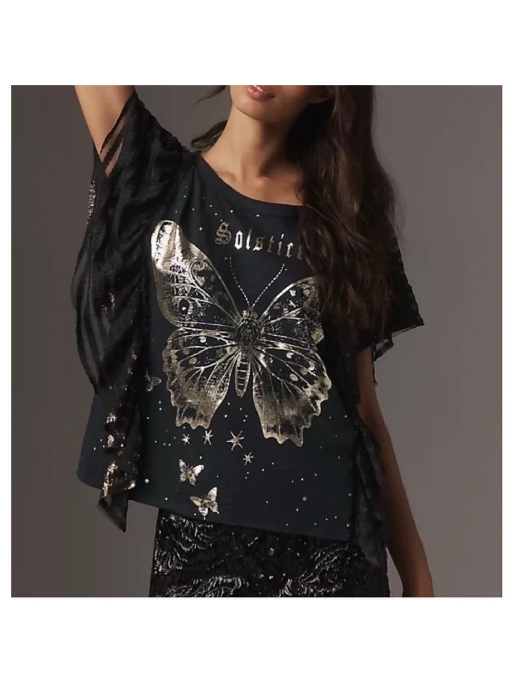 Pilcro ‘Solstice' Butterfly Graphic Top with Gold Foil